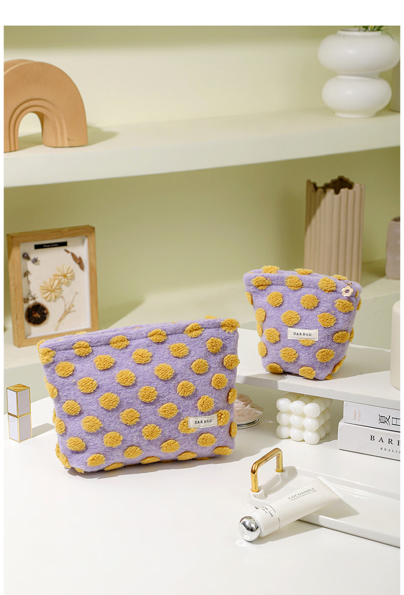 Waffle Plush Color Block Cosmetic Bag - DippedShop Wholesale - #0163