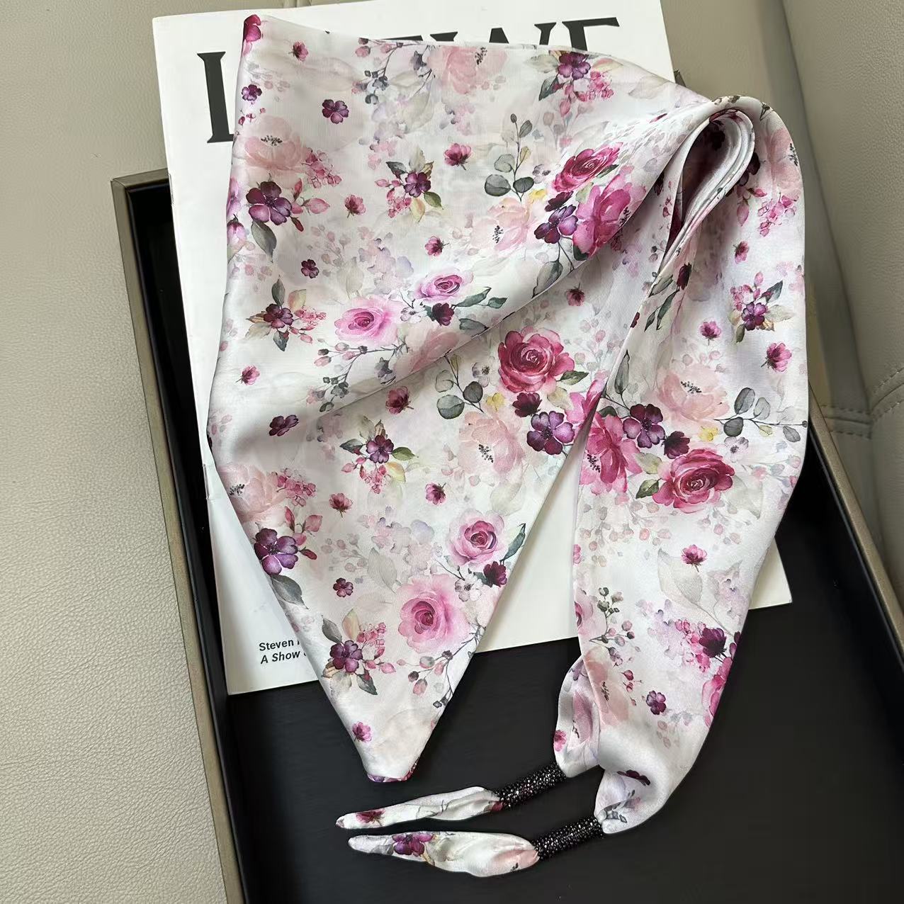 Chic Solid Color Floral Print Silk Scarf 6W6NSI215