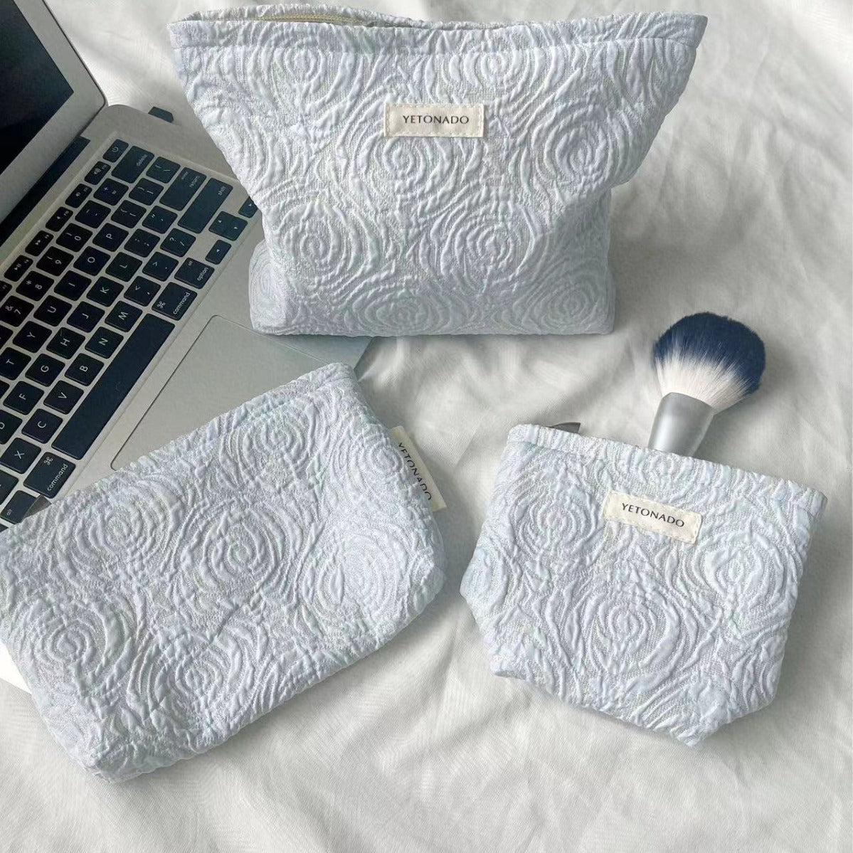 Minimalist Rose Embossed Travel Makeup Bag MK2BW6W10BOB407