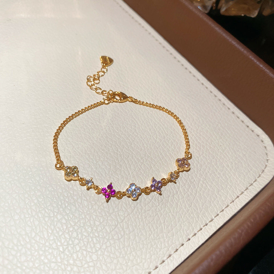 Trendy Cubic Zirconia Gold Plated Chain Bracelet 6W6JBR568