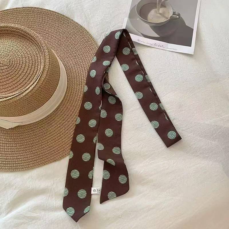 Retro Polka Dots Narrow Lightweight Silk Scarf MK2BLW6W6NSI62