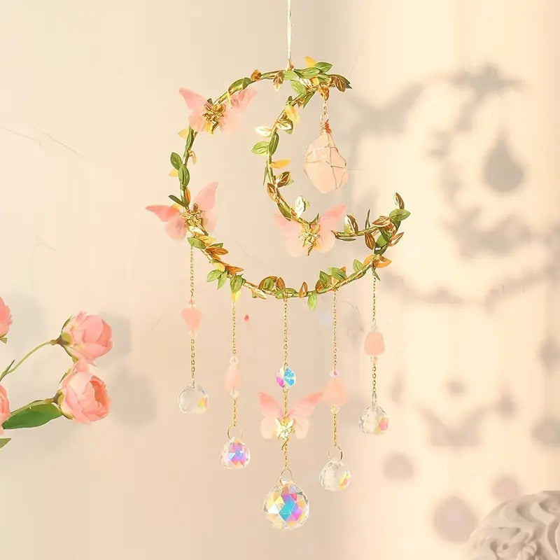 Leaves Butterfly Moon Crystal Suncatcher DP25D690