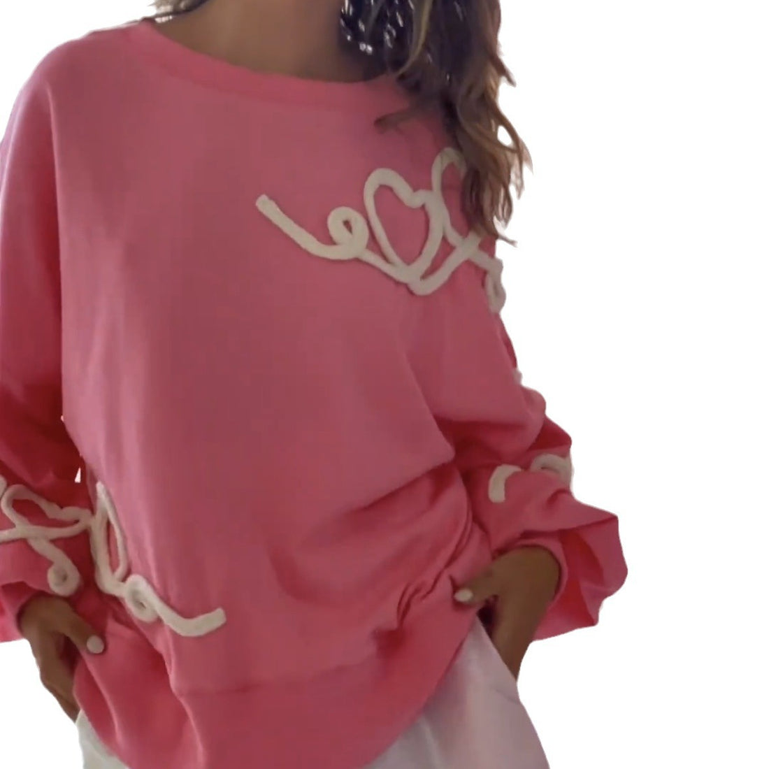 Casual Heart Embroidery Round Neck Valentine's Sweatshirt DP25H790