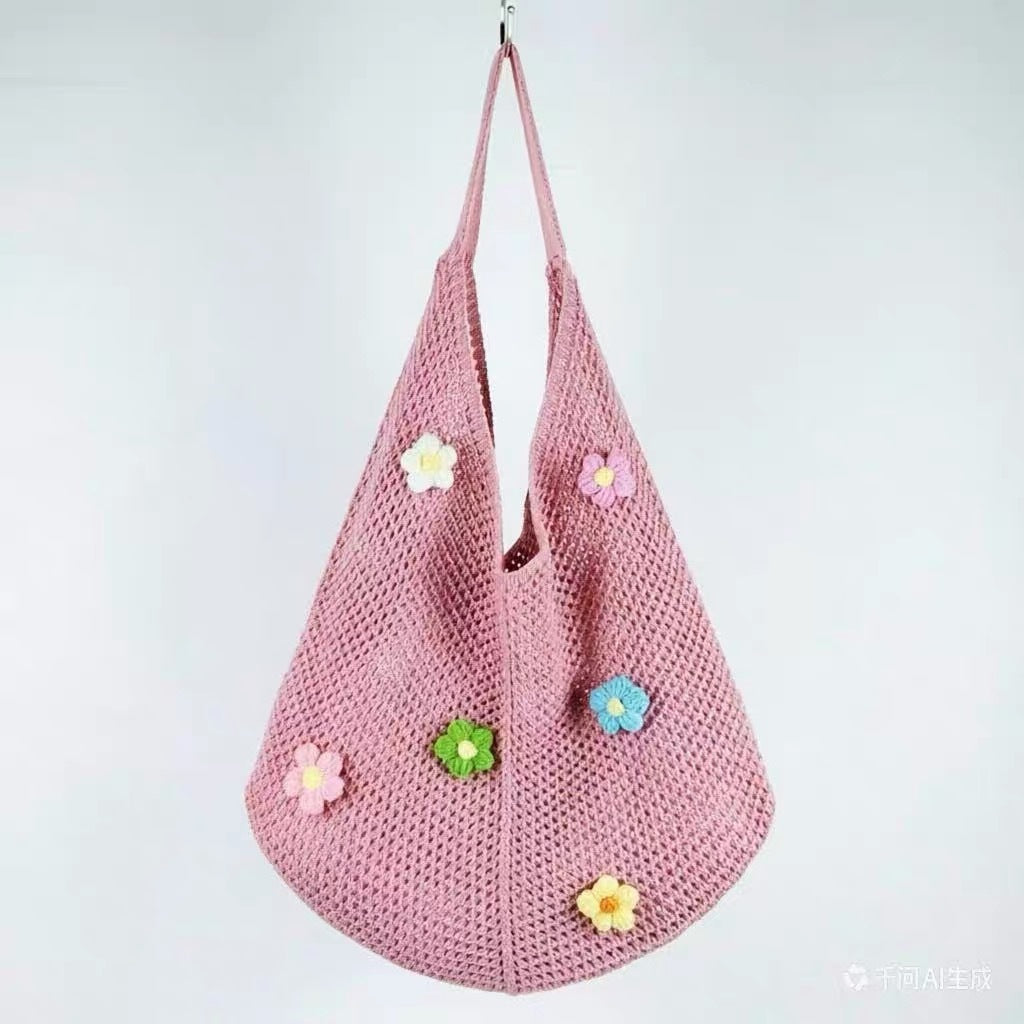 French Floral Large Capacity Knit Shoulder Bag 6W10BBG1762