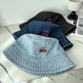 Cute Bowknot Cherry Embroidery Denim Bucket Hat MK2BW6W6HAT70