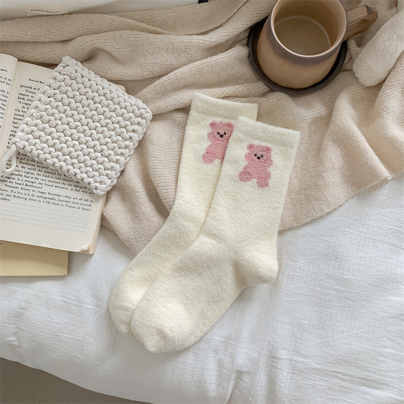 Winter Plush Animal Print Warm Crew Socks 6W8FSO519