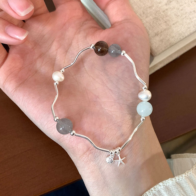 Simple Starfish Pendant Natural Stone Stretchy Bracelet 6W6JBR386