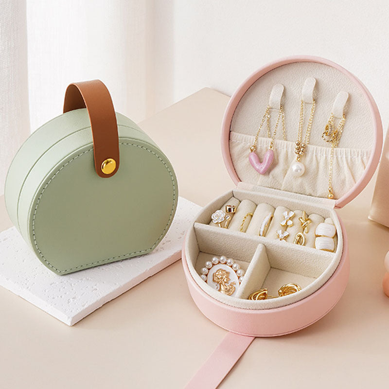 Elegant Half-Moon Travel Jewelry Case with Handle 6W13HSJ111