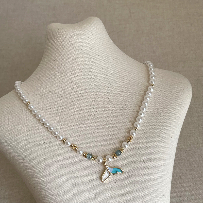 Elegant Fishtail Pendant Pearl Chain Necklace 6W6JNC384L