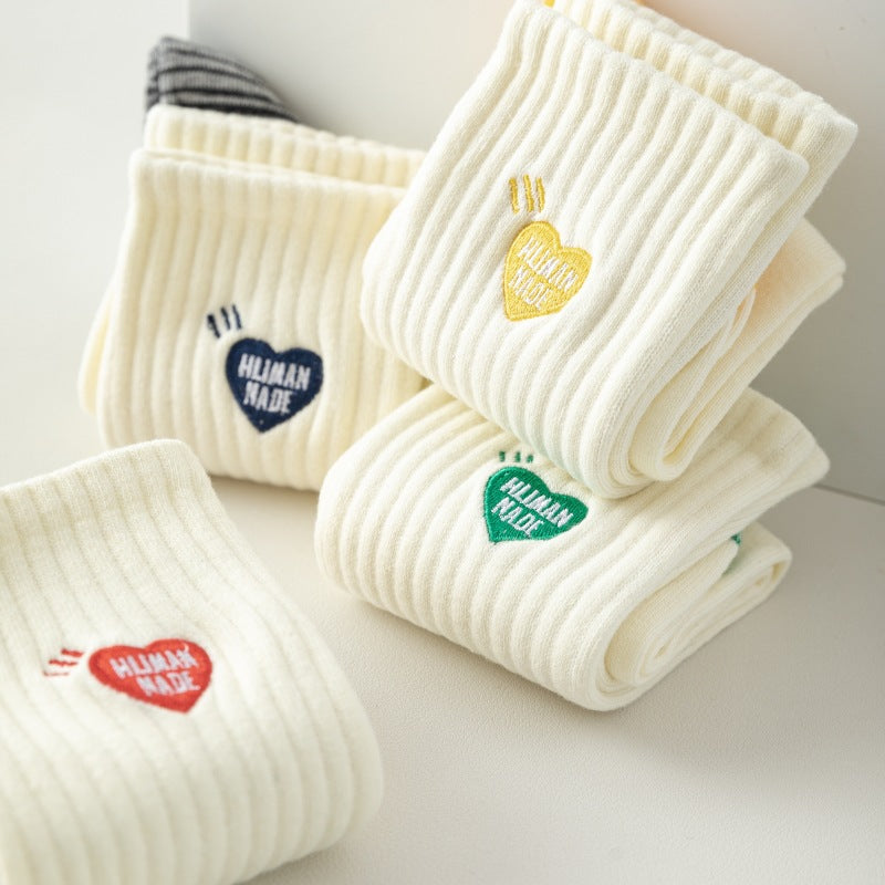 Heart Embroidery Rib Socks - DippedShop Wholesale - #0003