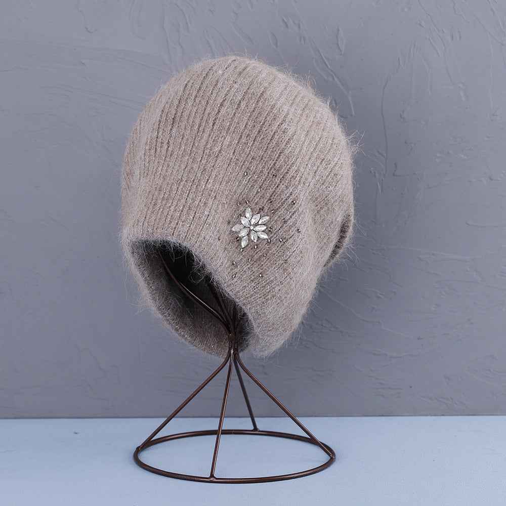Rhinestone Solid Color Angora Knit Beanie 6W6HAT694