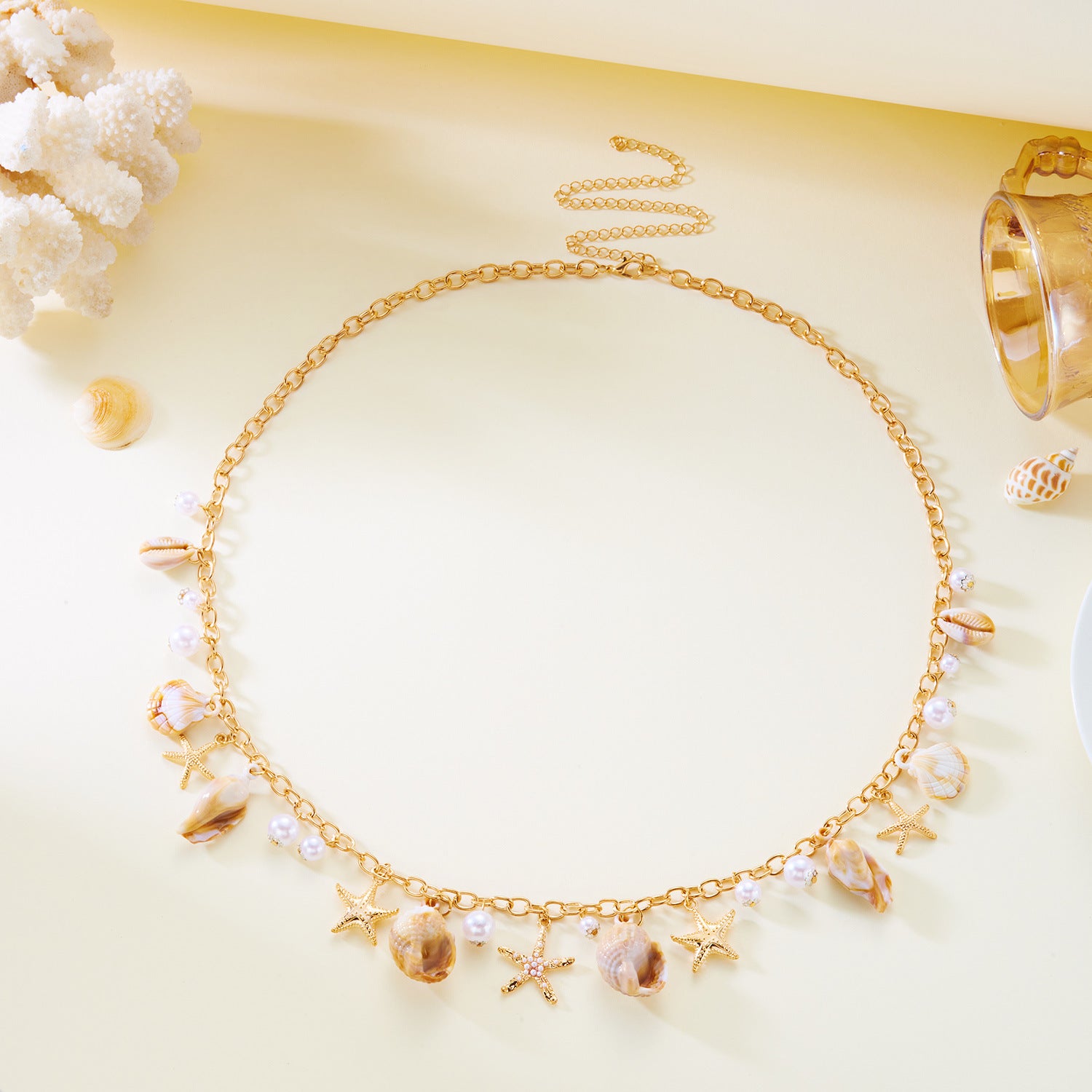Boho Gold Plated Shell Starfish Waist Chain 8ZA6JBC89T