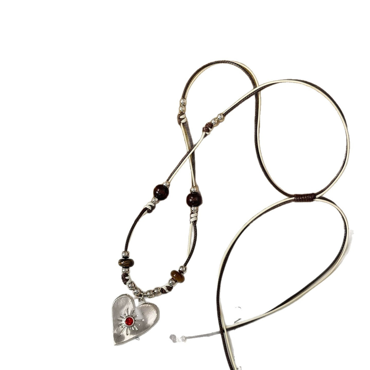 Long Beaded Heart Pendant Necklace - DippedShop Wholesale - #0163