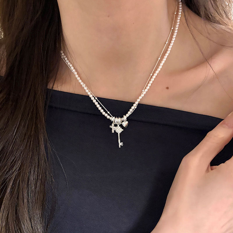 Heart Cross Pearl Necklace - DippedShop Wholesale - #1459