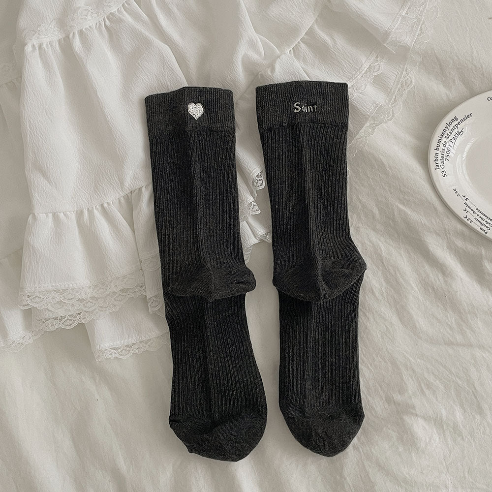 Heart Embroidered Cotton Socks - DippedShop Wholesale - #8611