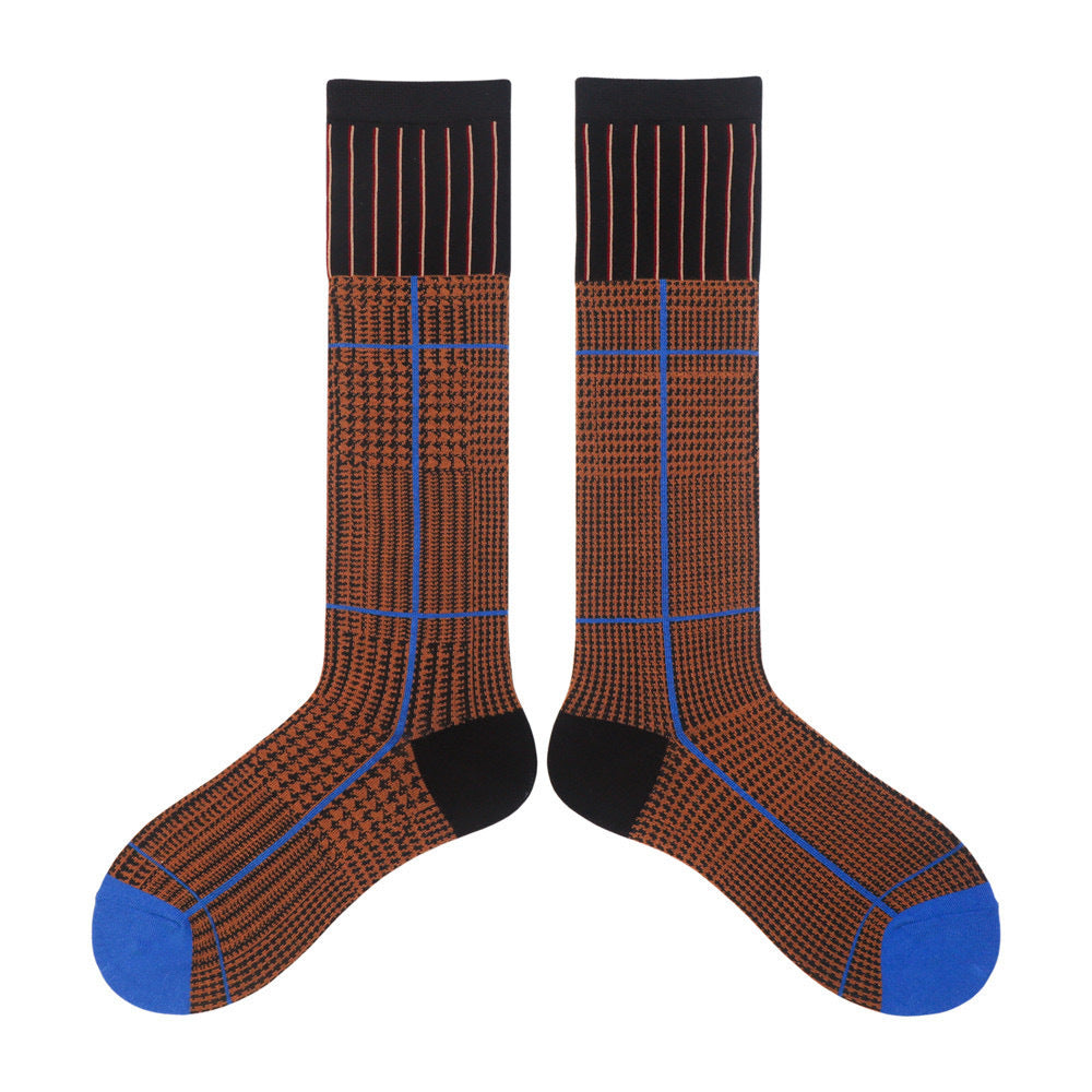 Vintage Plaid Color Block Calf Socks DP25E985
