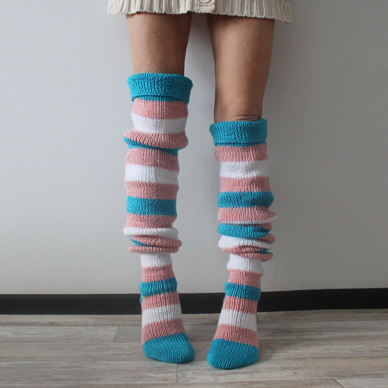 Trendy Striped Knit Leg Warmers Thigh High Socks 6W8FSO817