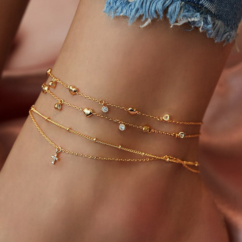Layered Rhinestone Simple Pendant Anklets DP25A789