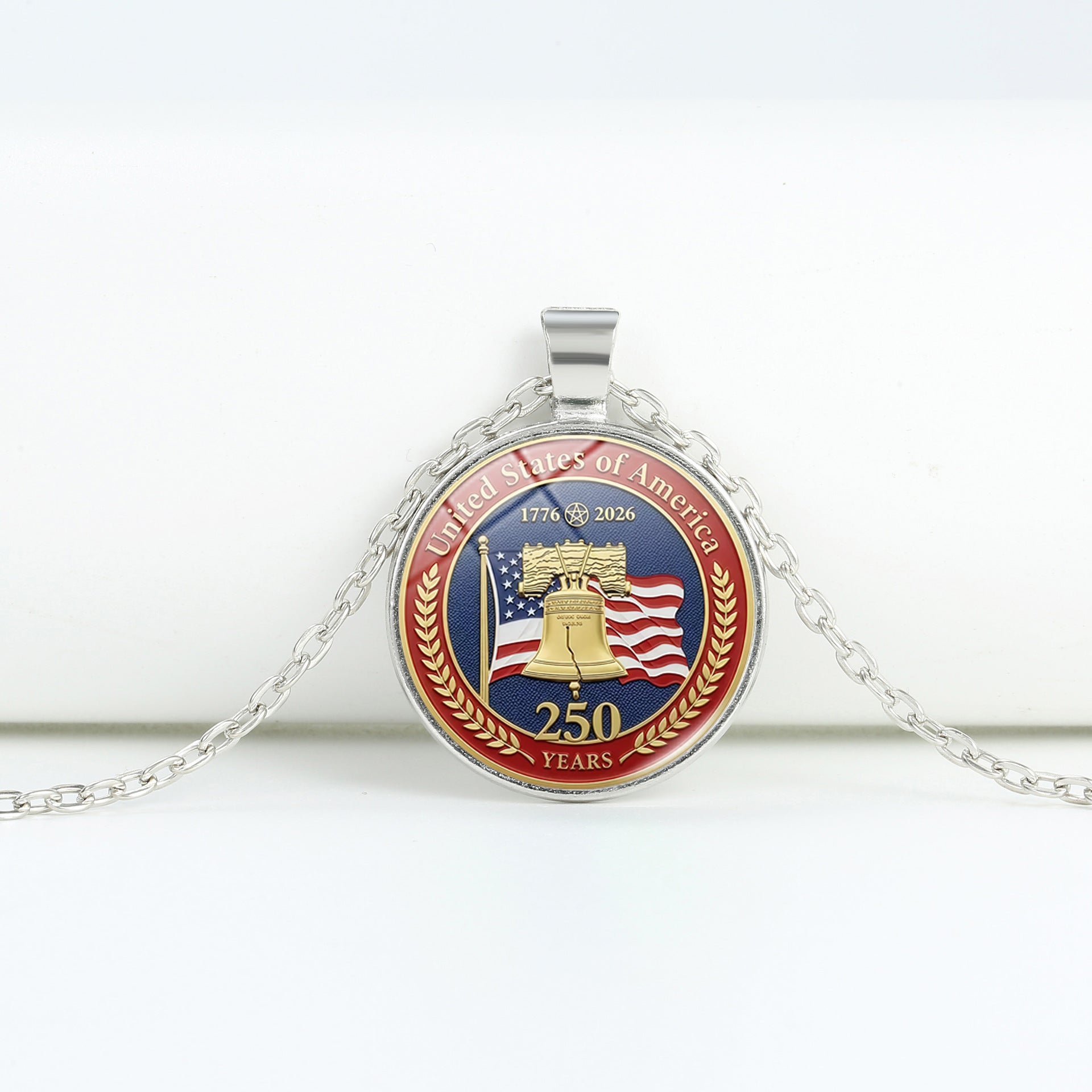 Retro USA Flag Pattern Round Pendant Chain Necklace 8ZA6JNC278T
