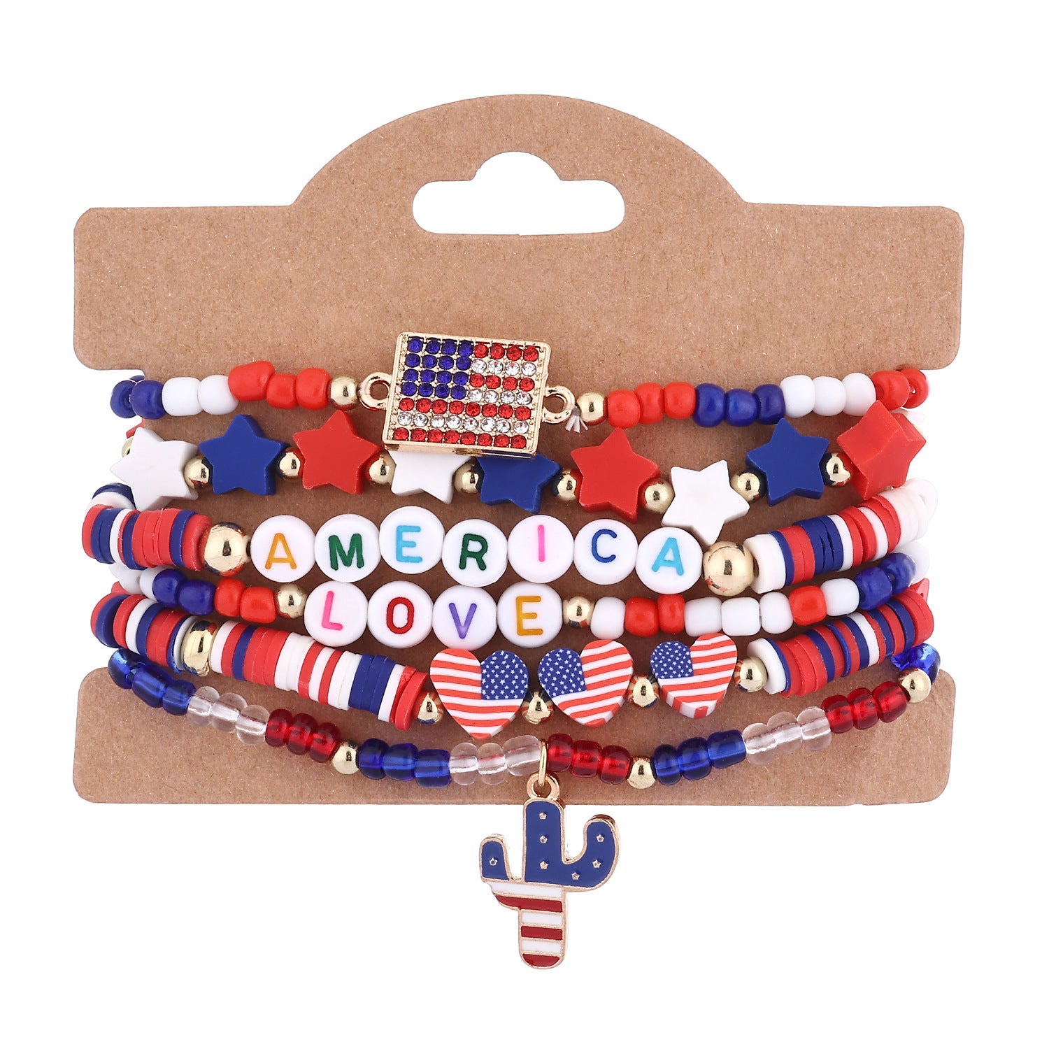 Stylish USA Flag Elastic Beaded Chain Bracelets Set 8ZA6JBR199T