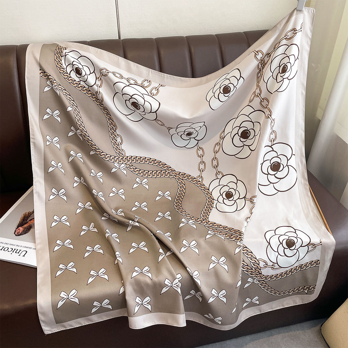 Vintage Bow Knot Floral Print Twill Shawl Scarf MK2BW6W6NSI10
