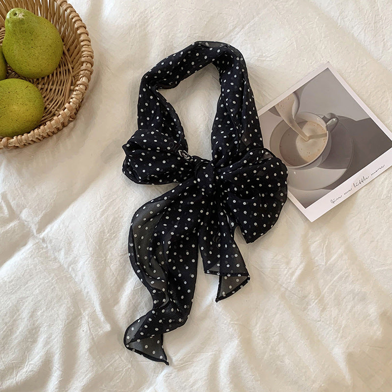 Vintage Long Polka Dots Thin Silk Scarf MK2BLW6W6NSI81