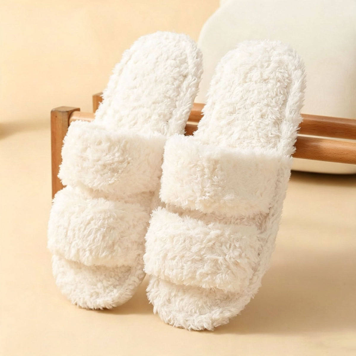 Fuzzy Plush Solid Color Open-Toe Slippers 6W8FSP235