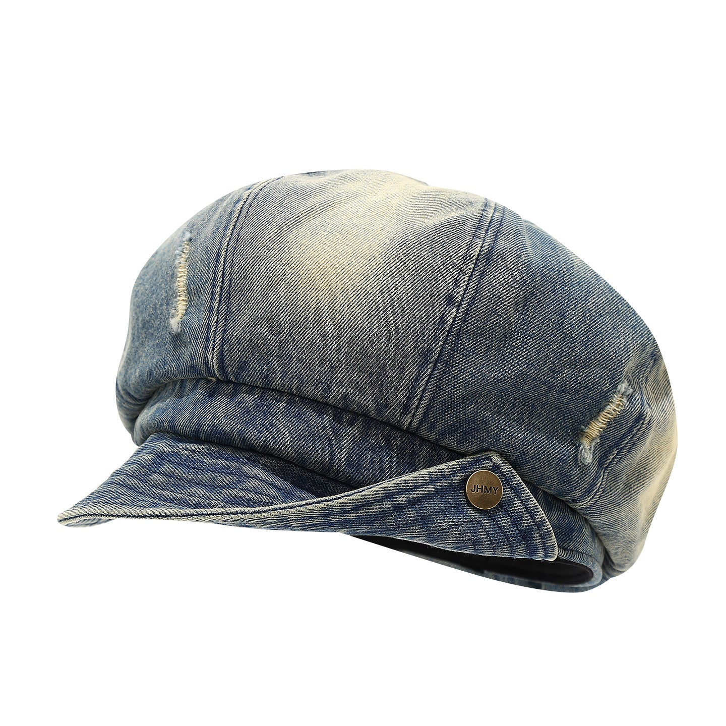 Trendy Washed Ripped Rolled Brim Denim Beret 6W6HAT584