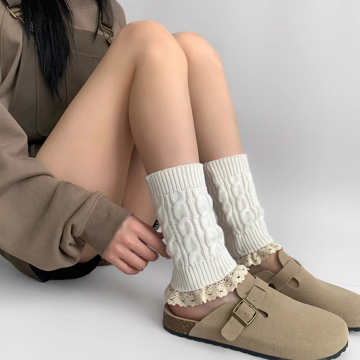 Winter Lace Trim Warm Cable Knitted Boot Cuffs 6W8FSO877