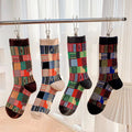 Vinatge Plaid Color Contrast Soft Crew Socks 6W8FSO816
