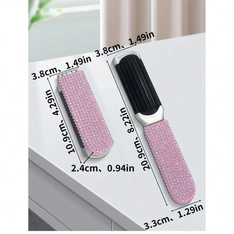 Mini Rhinestone Folding Hair Brush with Mirror 6C5CB163