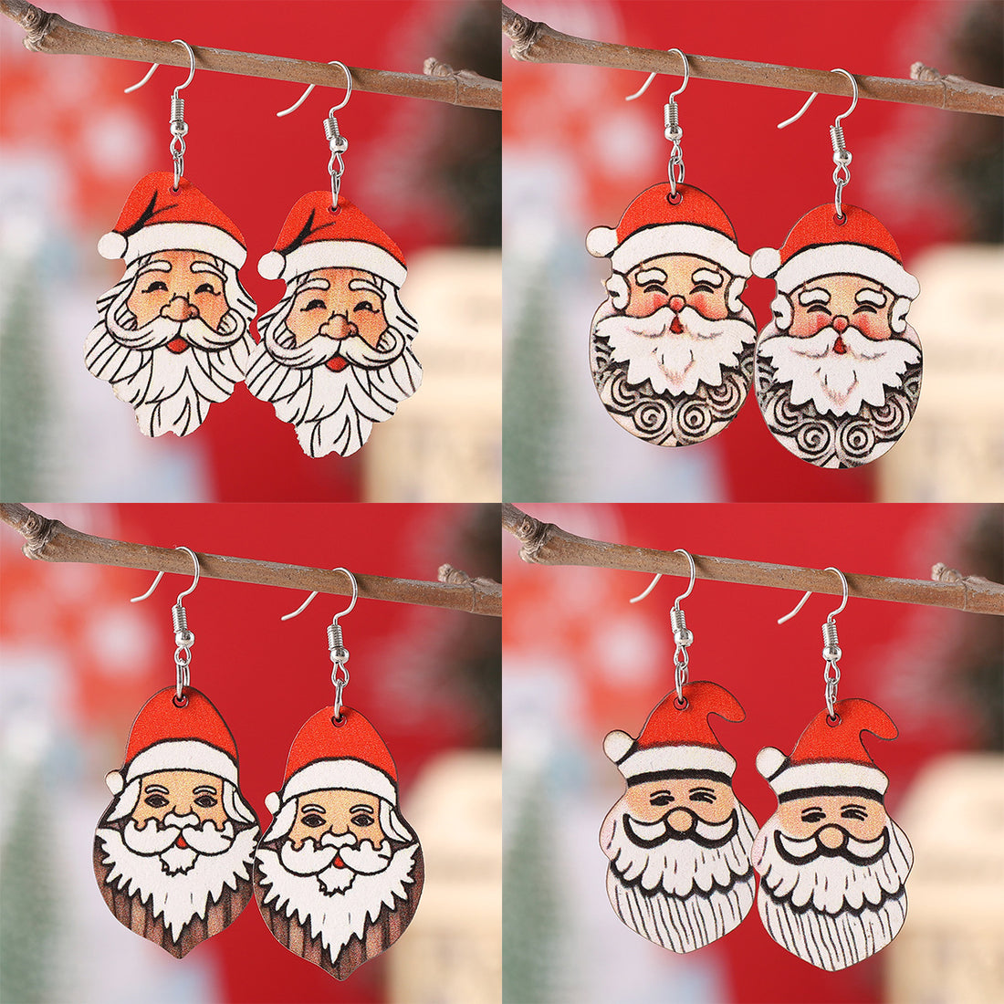 Christmas Cute Santa Wooden Earrings DPJE1916