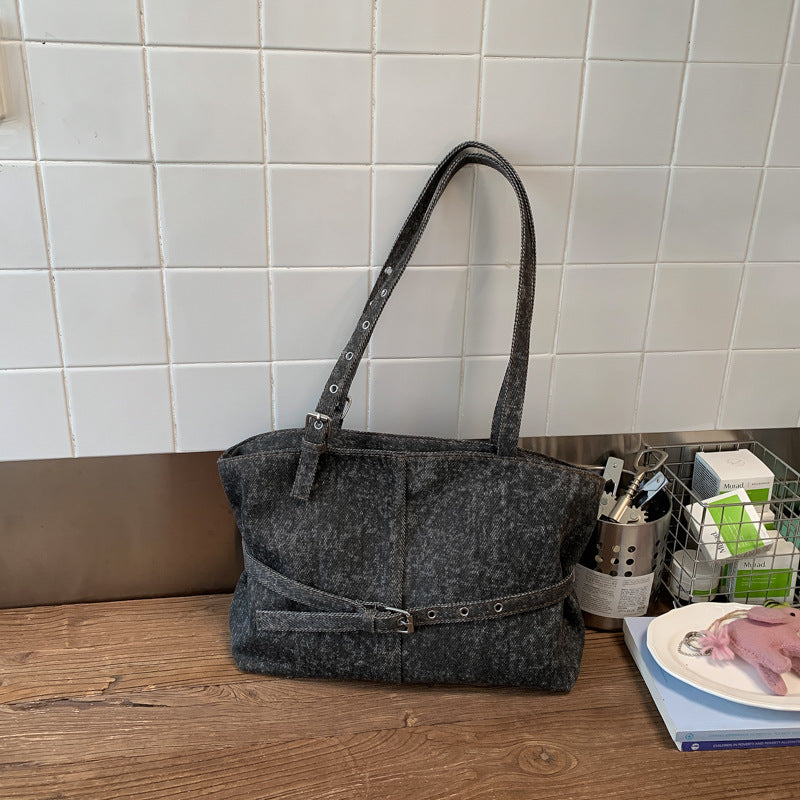 Solid Color Denim Adjustable Strap Shoulder Bag 6W10BBG1357