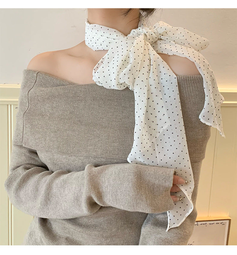 Vintage Long Polka Dots Thin Silk Scarf MK2BLW6W6NSI81