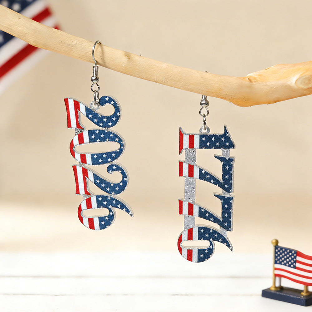 Stylish USA Flag Letter Pendant Hook Earrings 8ZA6JER186L