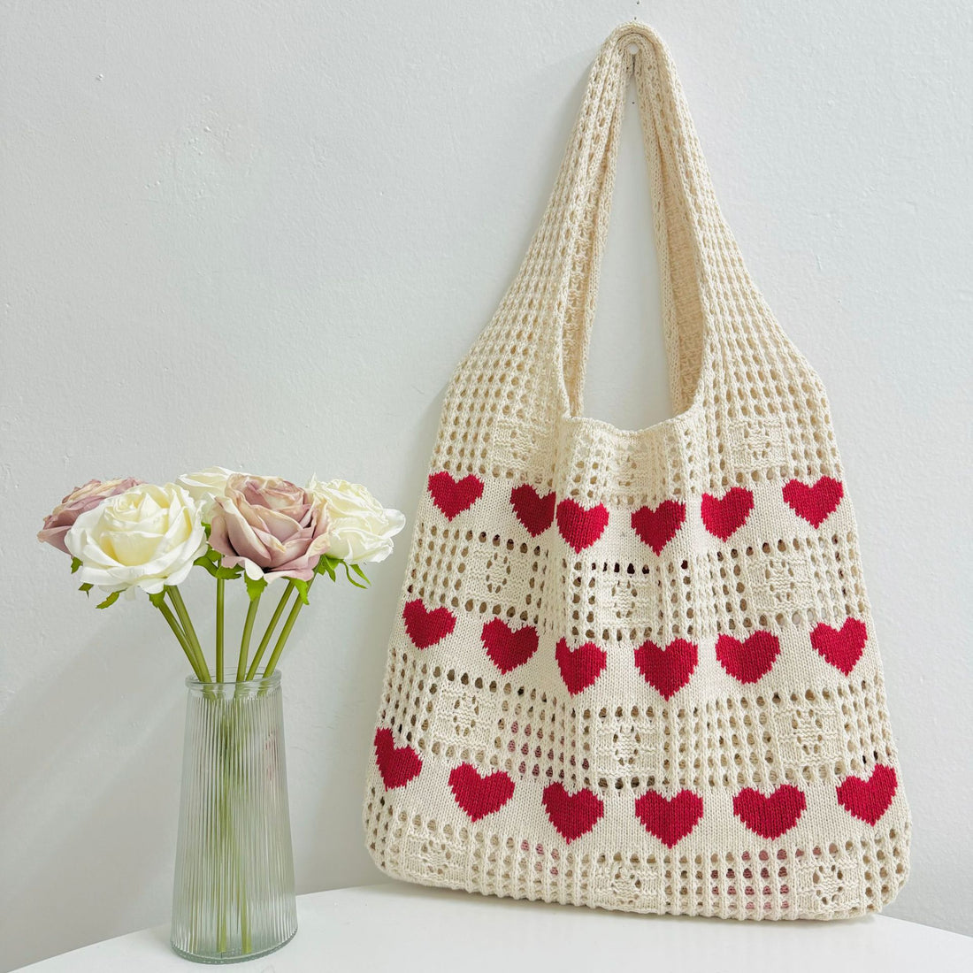 Valentine's Day Love Hollow Out Knit Tote Bag DP26H932