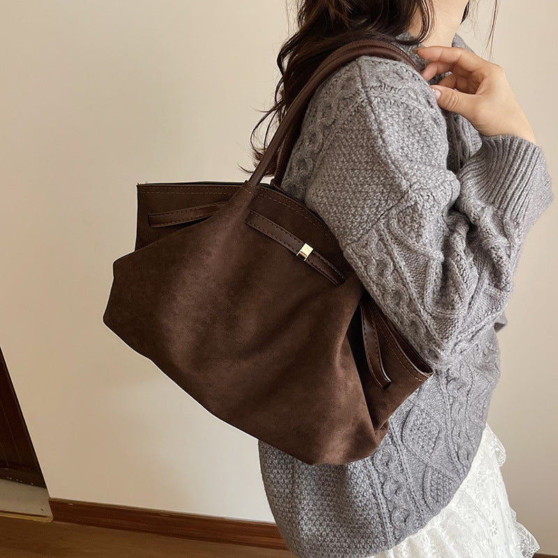 Casual Suede Large Capacity Ruched Tote Bag 6W10BBG1868