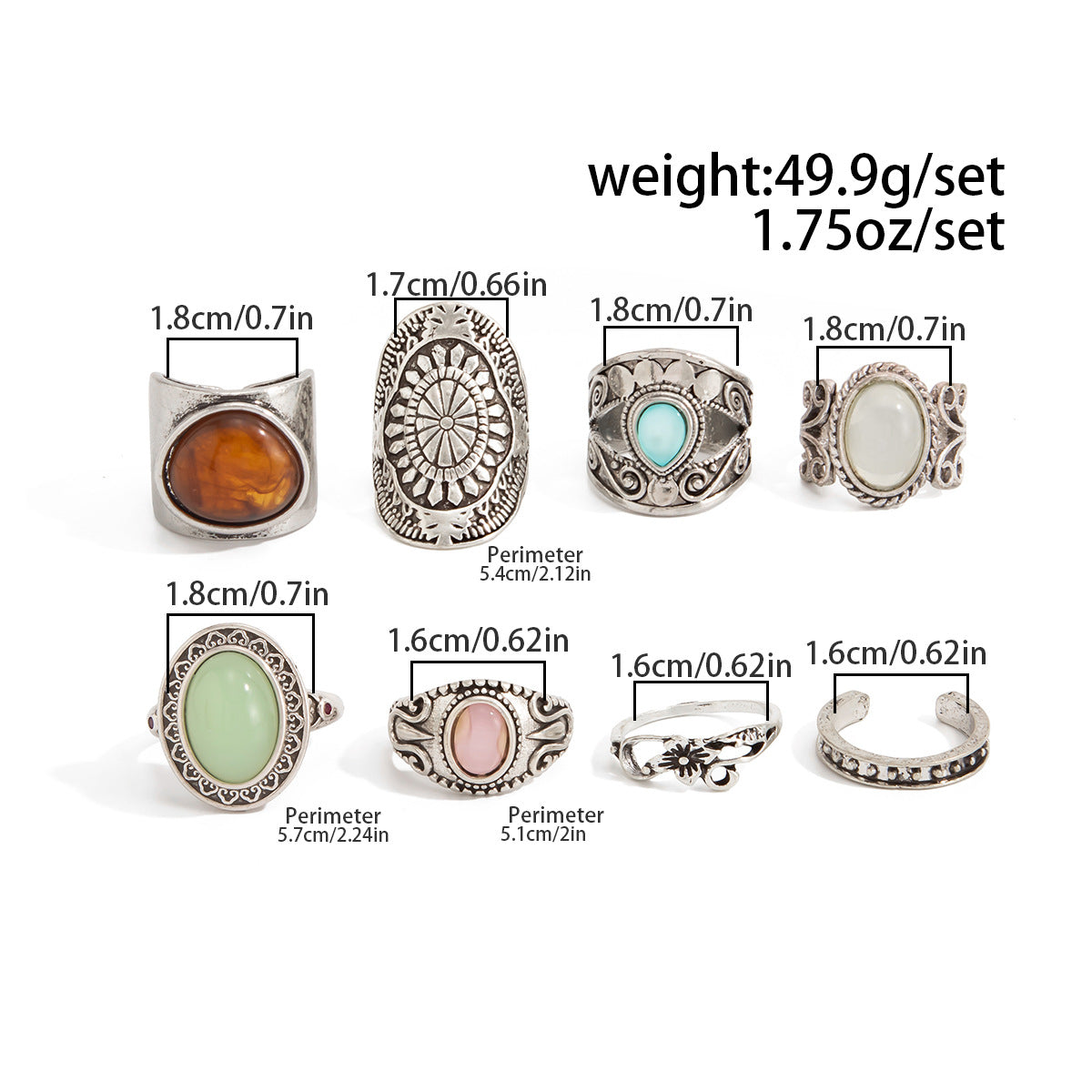 Carved Gemstone Ring Set - DippedShop Wholesale - #5187