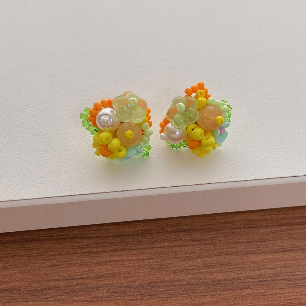 Dopamine Multi-Color Beaded Flower Stud Earrings 6W6JER601