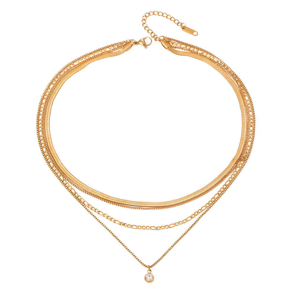 Layered Rhinestone Pendant Necklace - DippedShop Wholesale - #4275