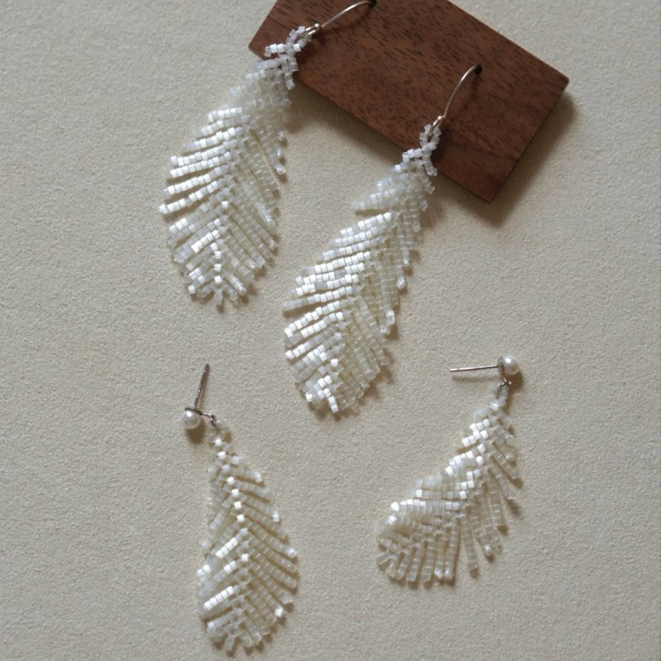Handmade Beaded Feather Tassel Earrings DP25F799