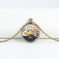 Retro USA Flag Pattern Round Pendant Chain Necklace 8ZA6JNC278T