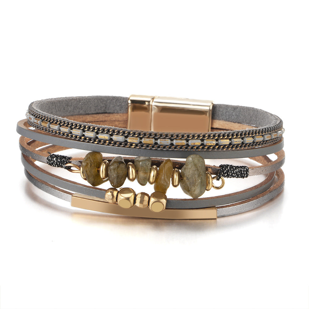 Vintage Multi Layer Irrugular Stones Magnetic Bracelets 6W6JBR498