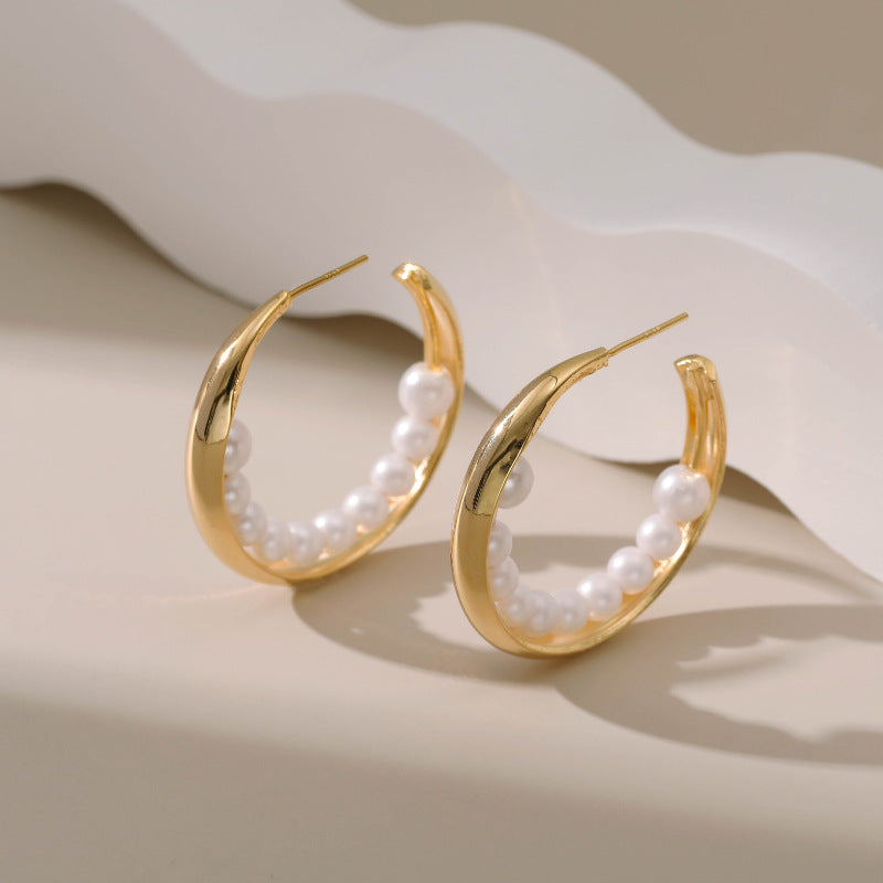 Elegant Pearl C-Shape SImple Earrings DPJE1211