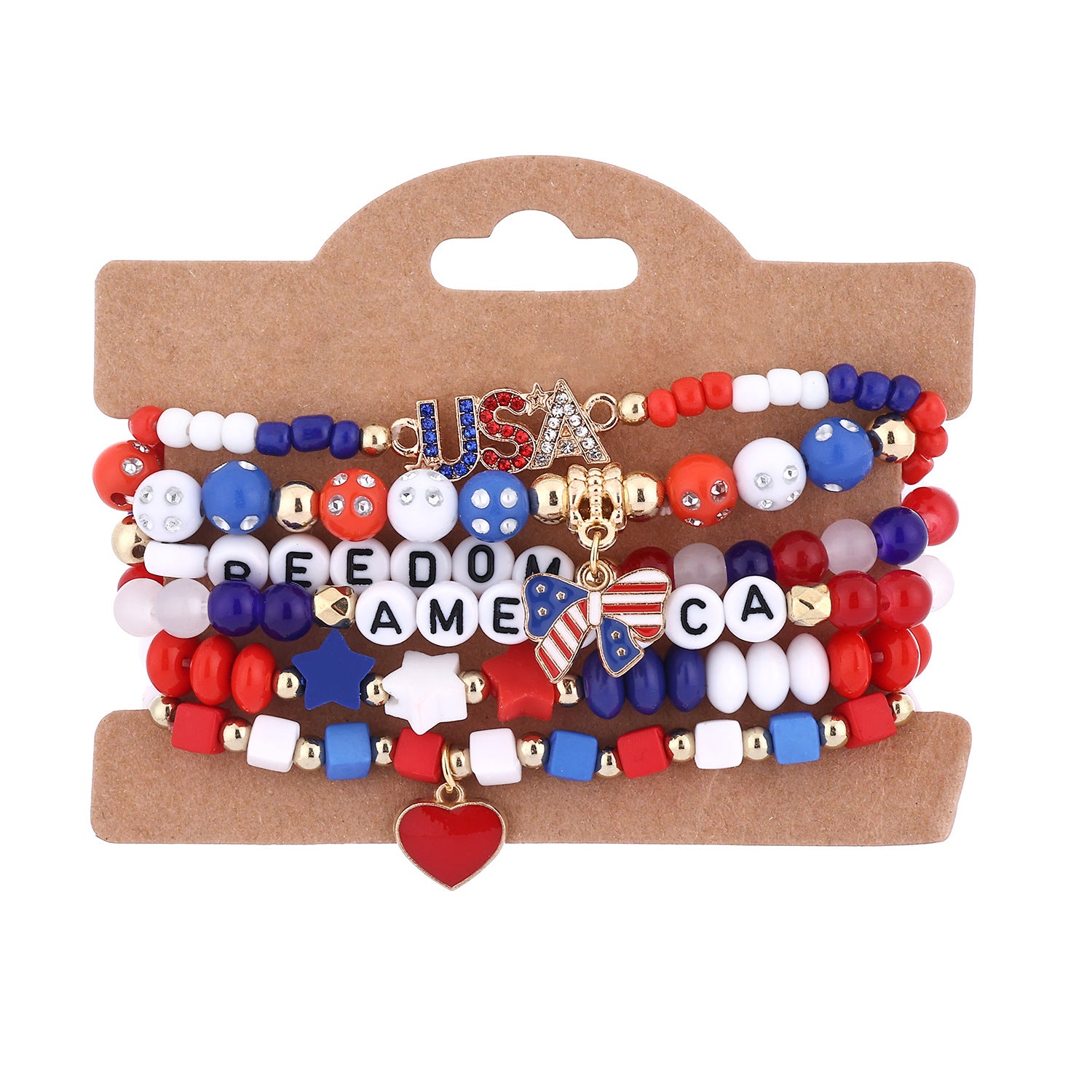 Stylish USA Flag Elastic Beaded Chain Bracelets Set 8ZA6JBR199T