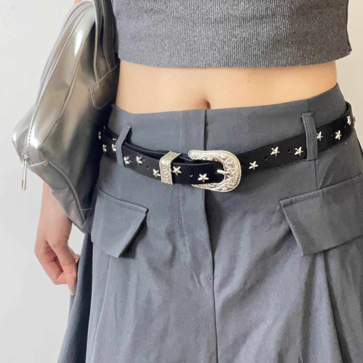 Vintage Chunky Buckle Star Leather Waist Belt 6W6JBT144