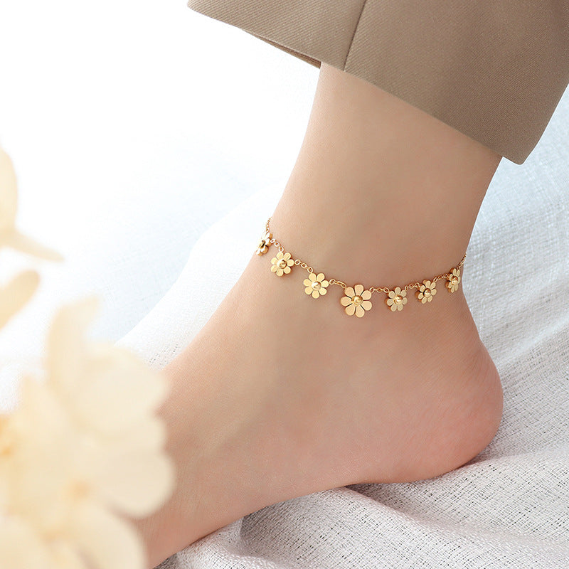 Gold Plated Cute Daisy Statement Anklets 8ZA6JAB21T