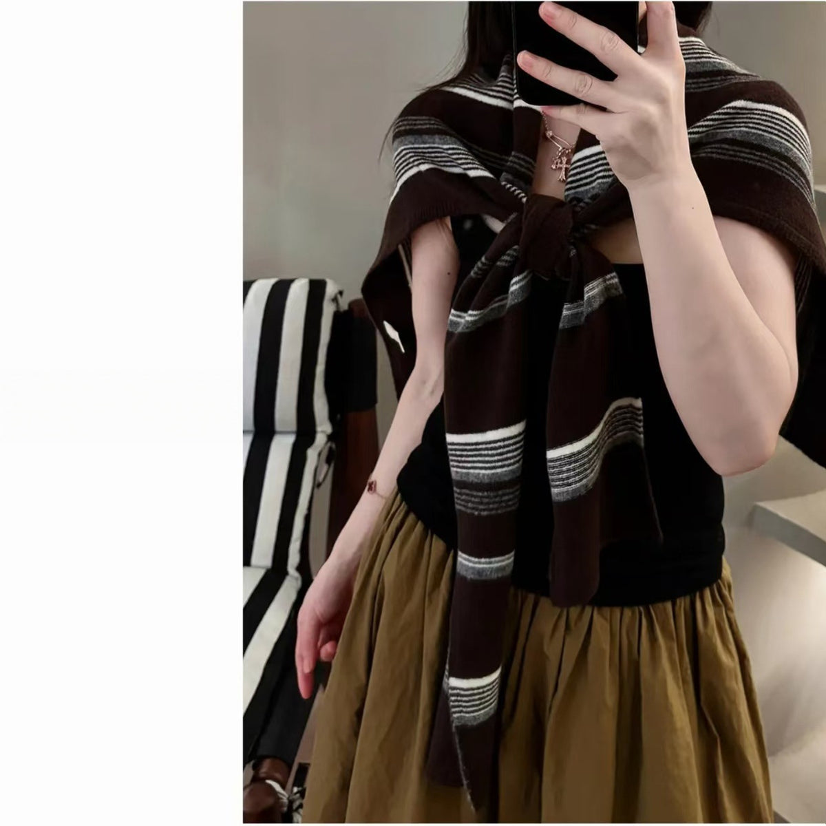 Striped Knit Scarf Shawl - DippedShop Wholesale - #4771
