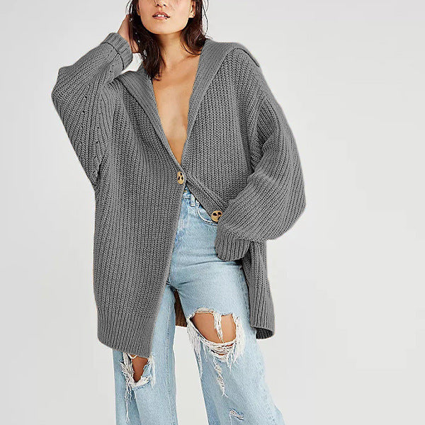 Lapel Loose Button Cardigan - DippedShop Wholesale - #0659
