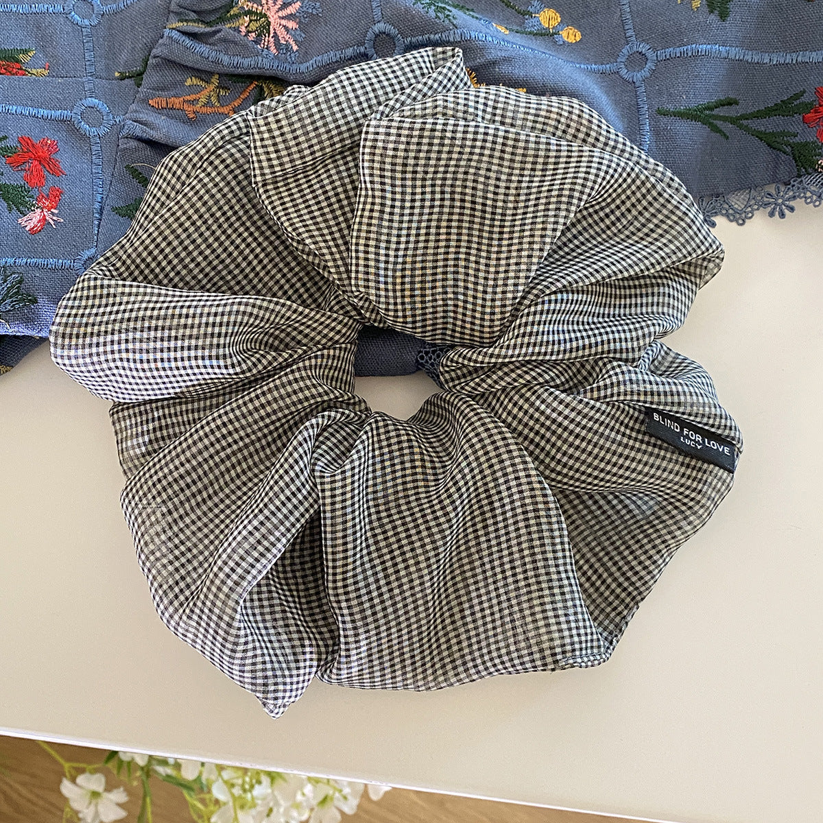 Plaid Mesh Hair Scrunchie - DippedShop Wholesale - #6467